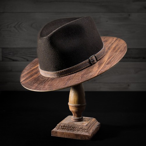 Plstený klobúk s dreveným okrajom - Orech americký, obvod 57cm